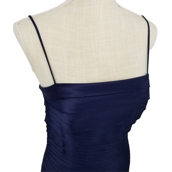 JS Collections Navy Tiered Satin Sheath Dress 4 - Picture 5 of 13